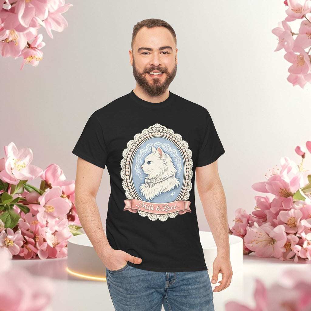 Cute Girly Cat T-Shirt — Soft Pastel Cat Graphic Tee for Cat Lovers