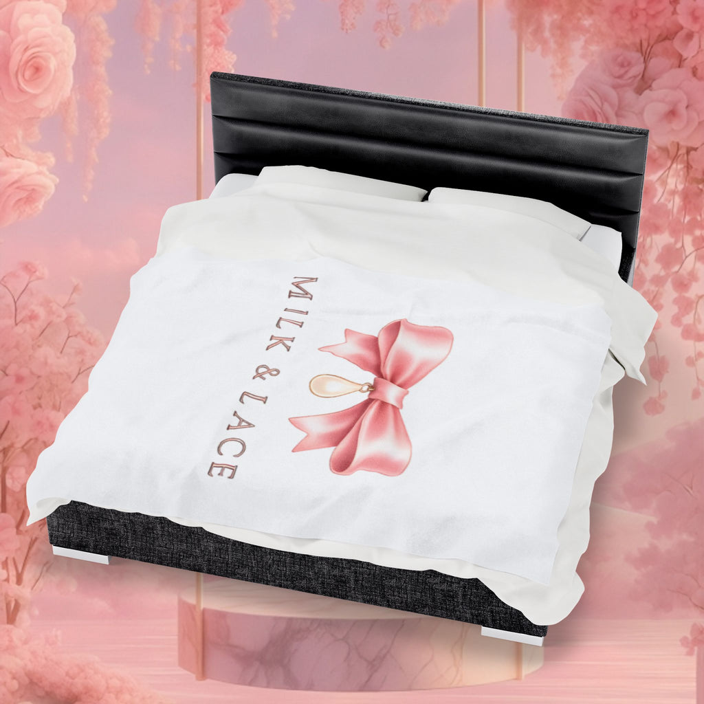 Velveteen Plush Blanket — Milk & Lace Pink Bow Baby Blanket