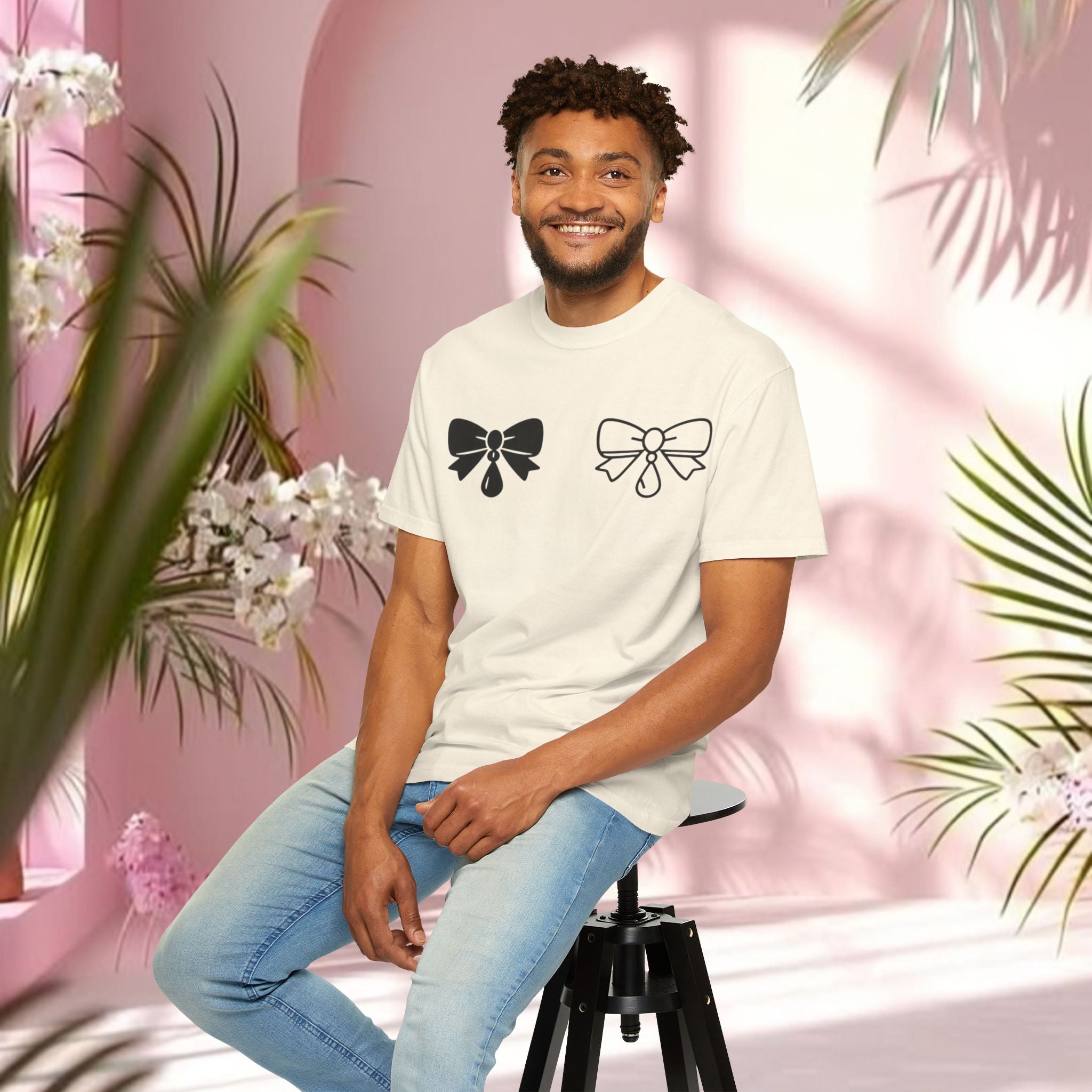 Bow Graphic T‑Shirt — "Milk & Lace — made of sugar." Back Text Tee