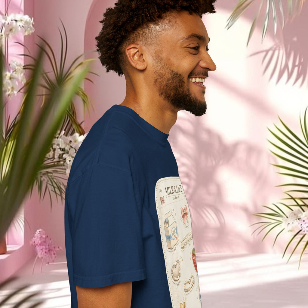 Milk & Lace Cute Pastel Sticker Tee — Strawberry Tea Graphic T-Shirt