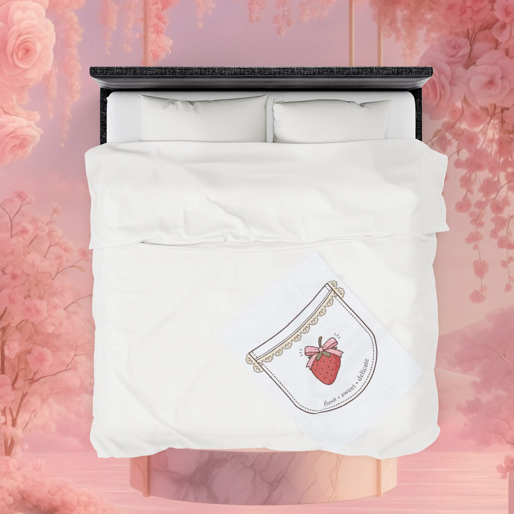 Strawberry Whimsy Velveteen Plush Blanket — Gentle, Whimsical Strawberry Design