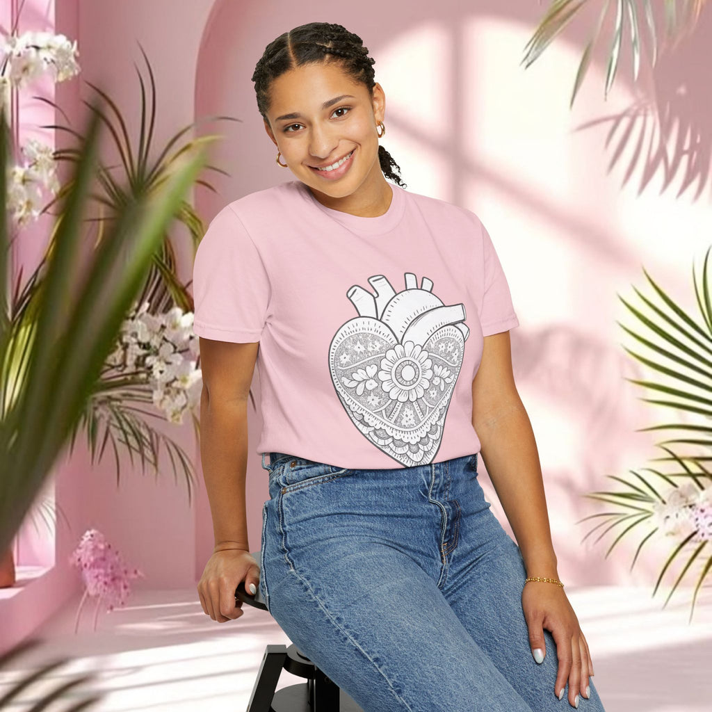 Lace Heart Anatomical Tee — "soft things only" Cotton T-Shirt