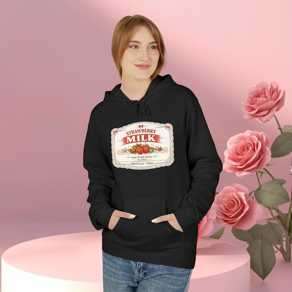 Strawberry Milk Label Hoodie — Vintage Farmhouse Graphic Sweatshirt