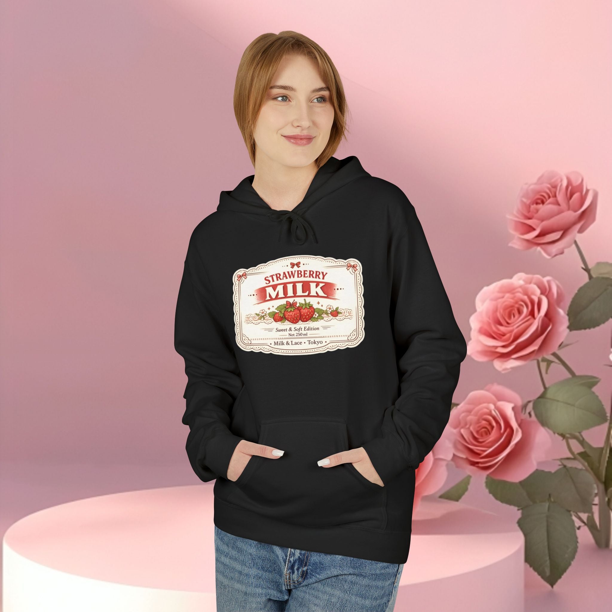 Strawberry Milk Label Hoodie — Vintage Farmhouse Graphic Sweatshirt