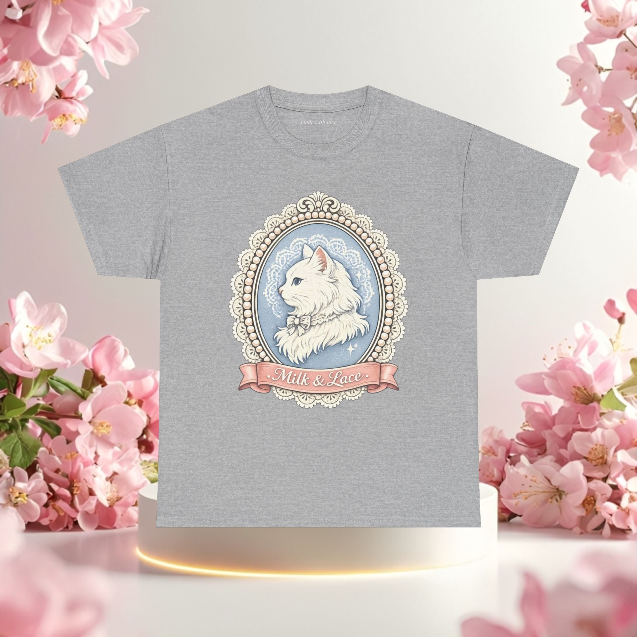 Cute Girly Cat T-Shirt — Soft Pastel Cat Graphic Tee for Cat Lovers