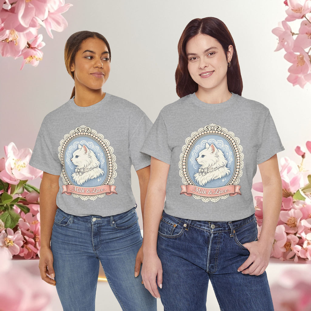 Cute Girly Cat T-Shirt — Soft Pastel Cat Graphic Tee for Cat Lovers