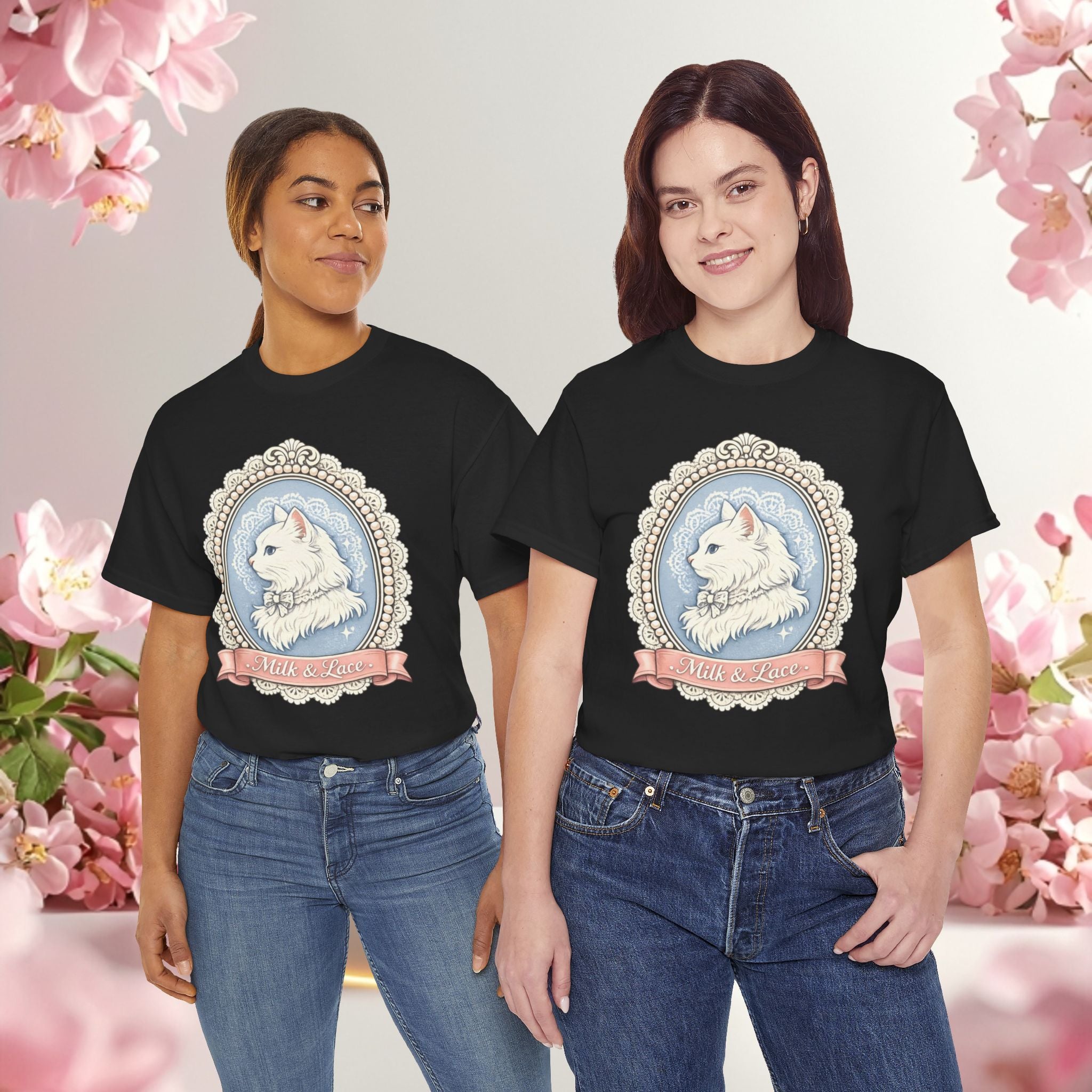 Cute Girly Cat T-Shirt — Soft Pastel Cat Graphic Tee for Cat Lovers