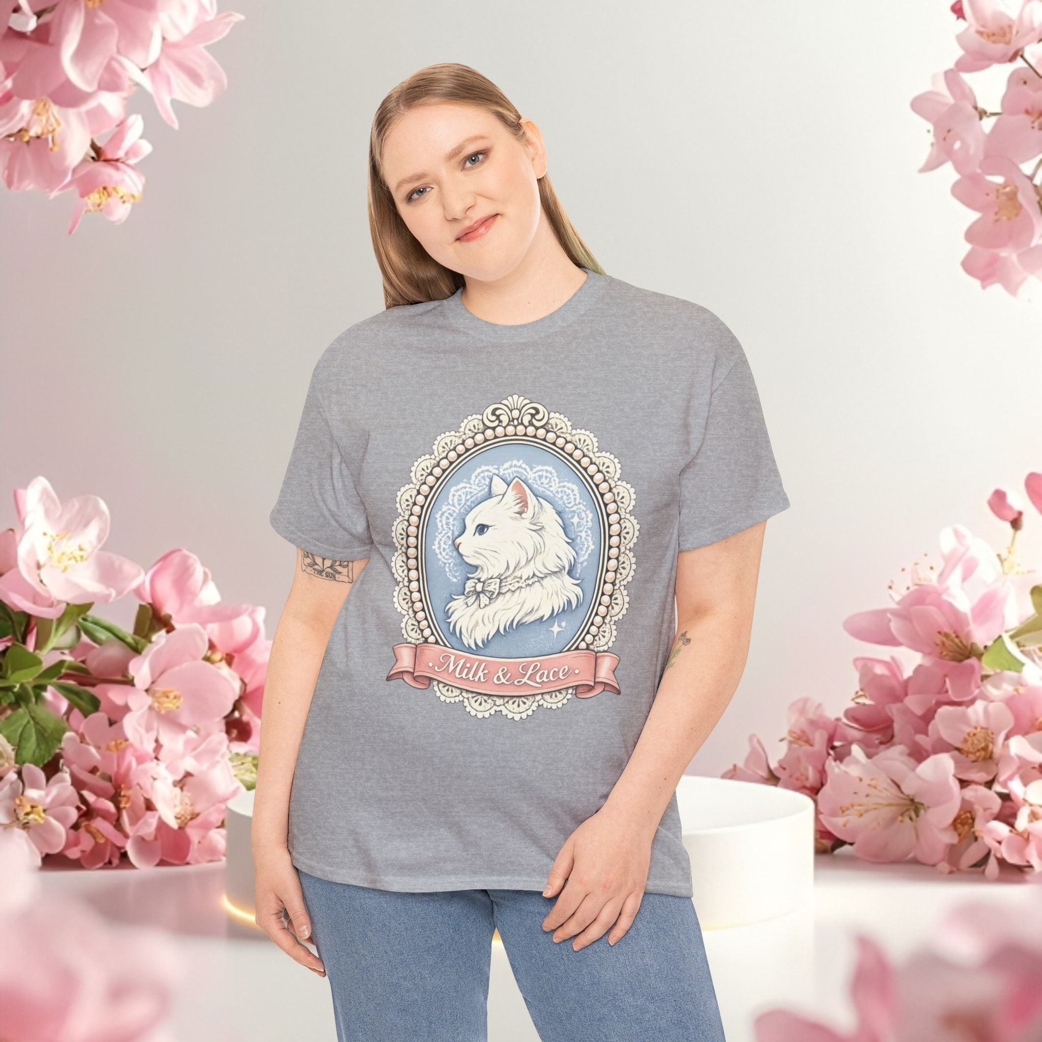 Cute Girly Cat T-Shirt — Soft Pastel Cat Graphic Tee for Cat Lovers