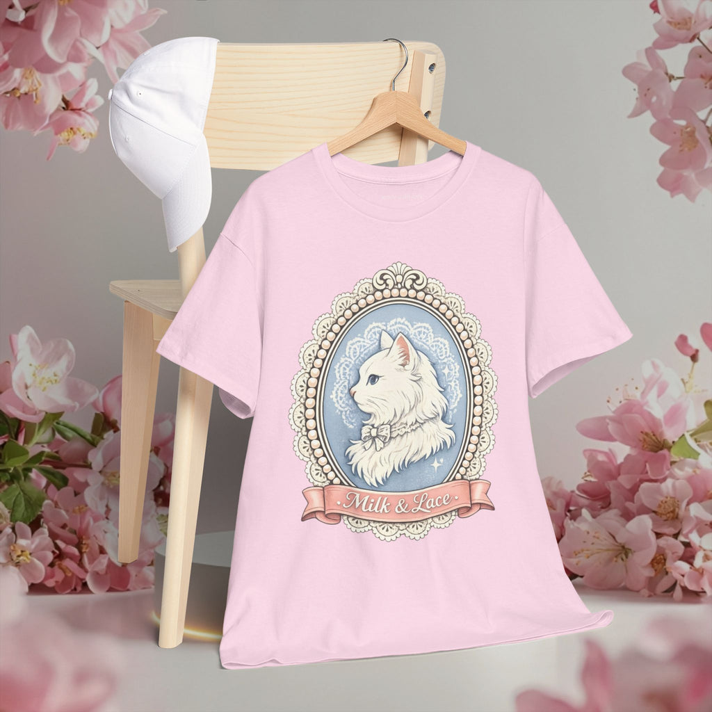 Cute Girly Cat T-Shirt — Soft Pastel Cat Graphic Tee for Cat Lovers