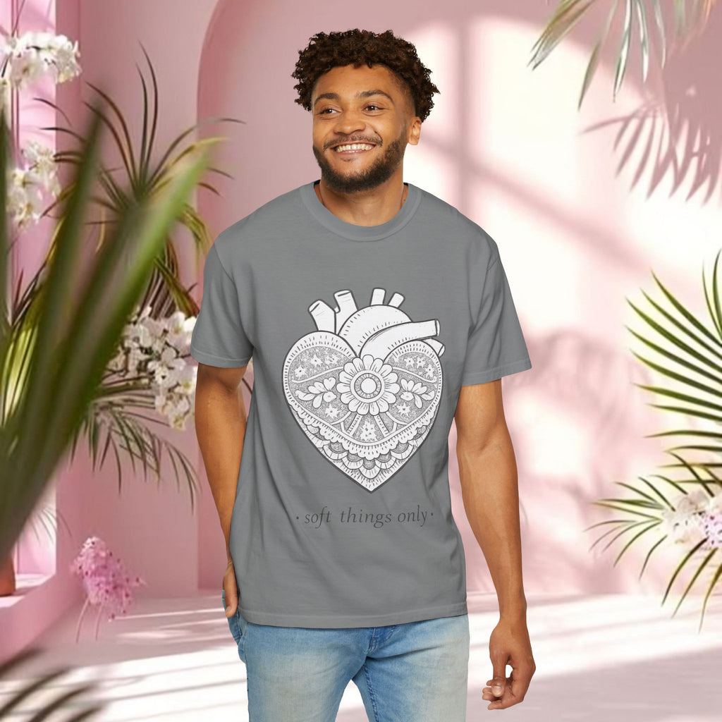 Lace Heart Anatomical Tee — "soft things only" Cotton T-Shirt