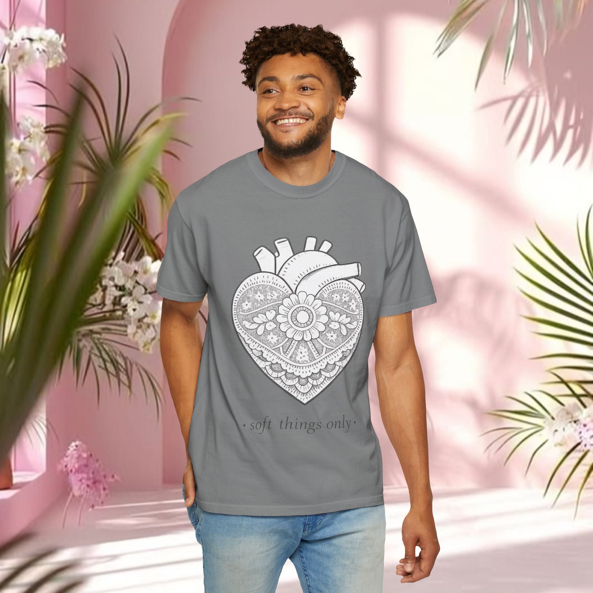 Lace Heart Anatomical Tee — "soft things only" Cotton T-Shirt
