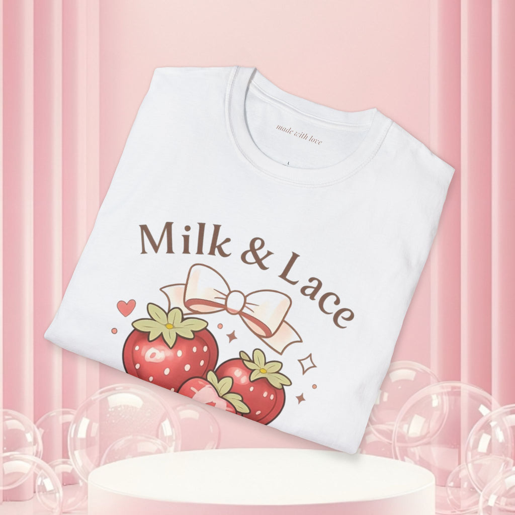 Milk & Lace Strawberry Tee — "Sweet but Deadly" Graphic T-Shirt