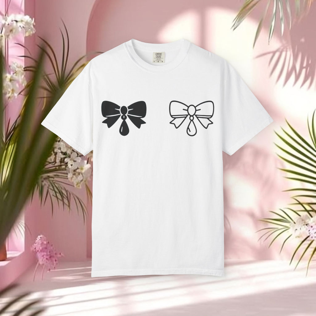 Bow Graphic T‑Shirt — "Milk & Lace — made of sugar." Back Text Tee