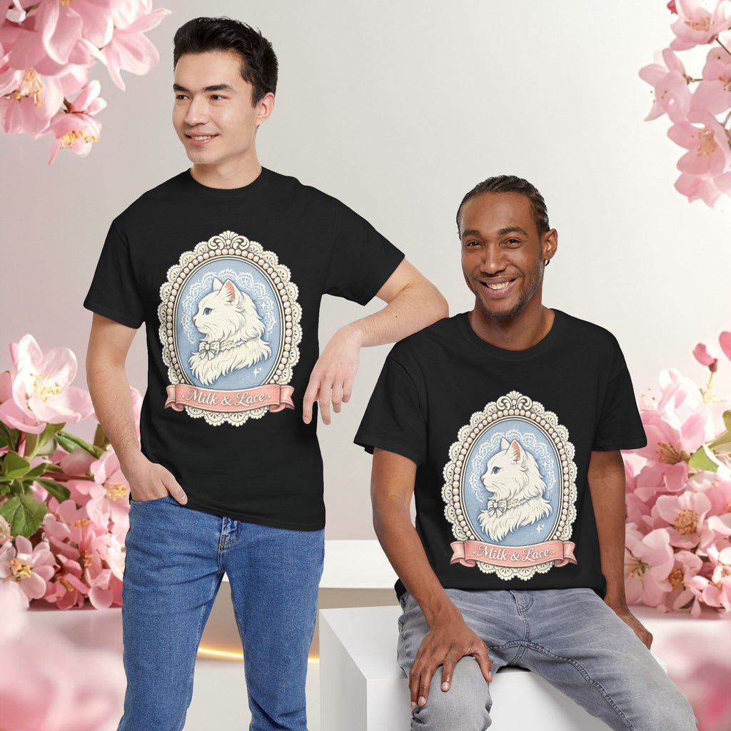 Cute Girly Cat T-Shirt — Soft Pastel Cat Graphic Tee for Cat Lovers