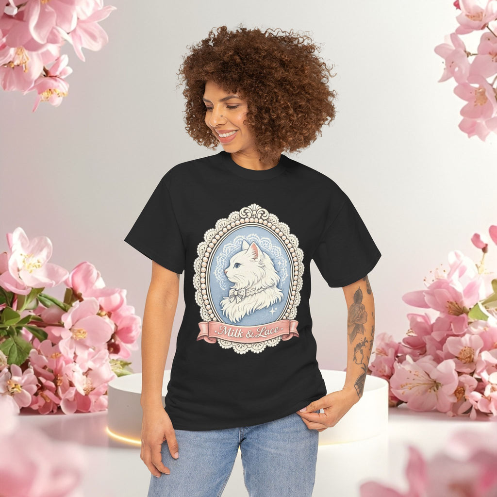 Cute Girly Cat T-Shirt — Soft Pastel Cat Graphic Tee for Cat Lovers