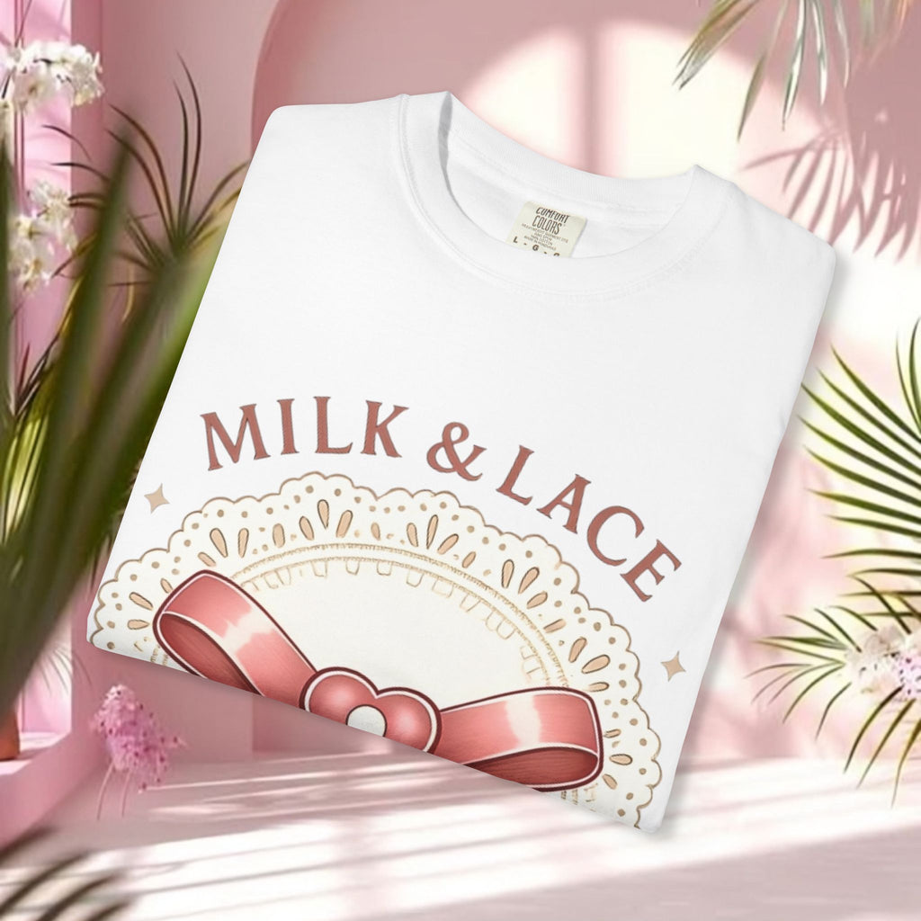 Milk & Lace Graphic T-Shirt — 'Soft Things Only' Romantic Bow Tee