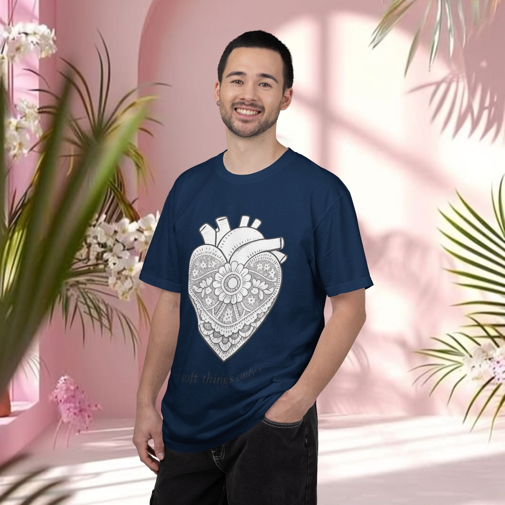 Lace Heart Anatomical Tee — "soft things only" Cotton T-Shirt