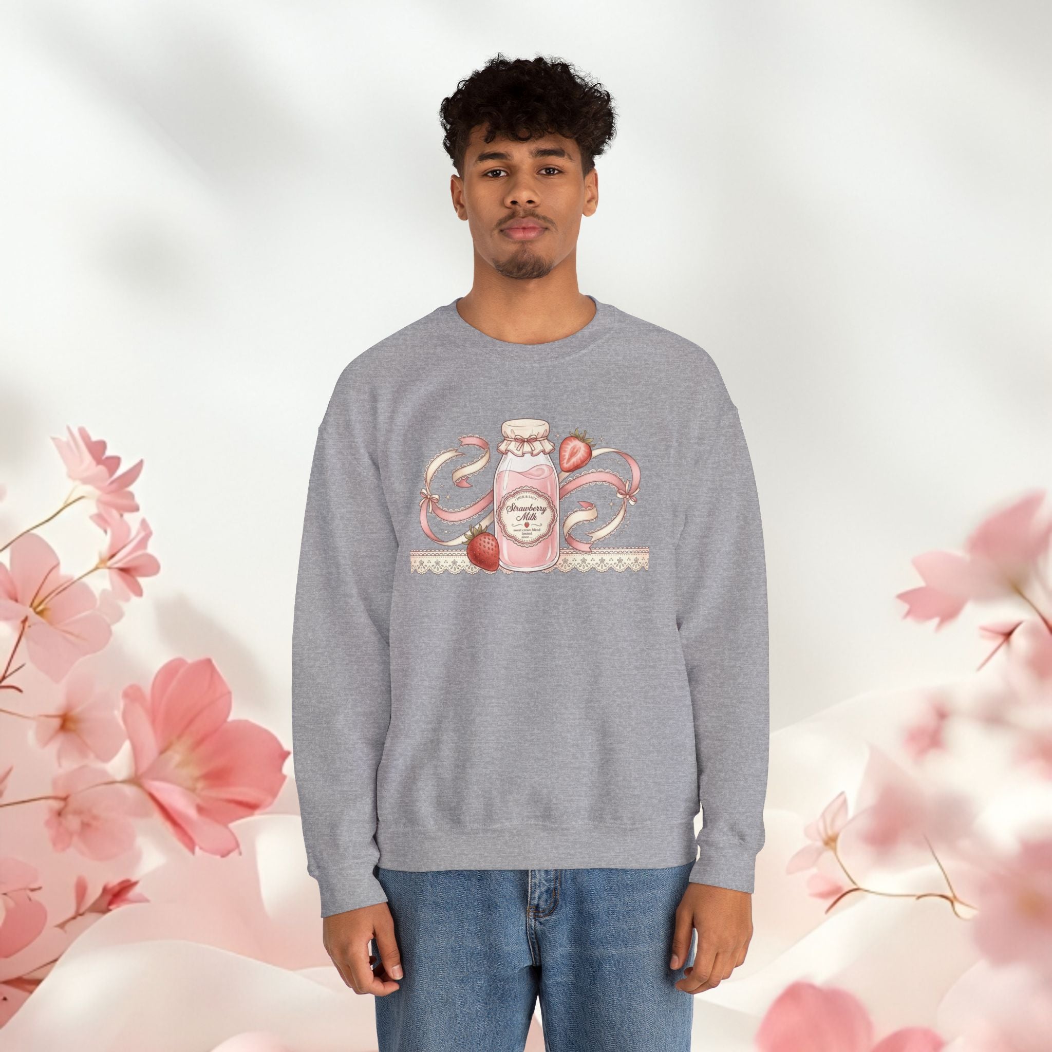 Strawberry Cream Crewneck Sweatshirt — Delicate Pastel Berry Design