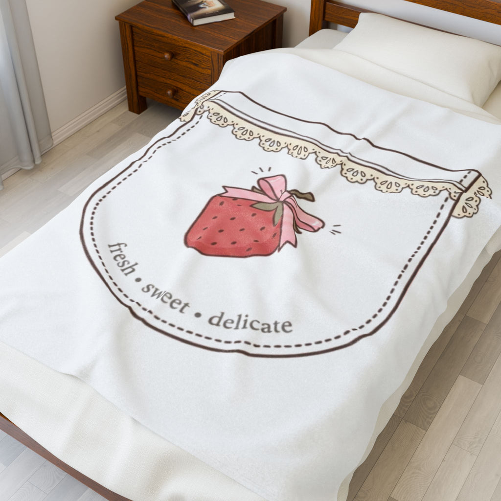 Strawberry Whimsy Velveteen Plush Blanket — Gentle, Whimsical Strawberry Design