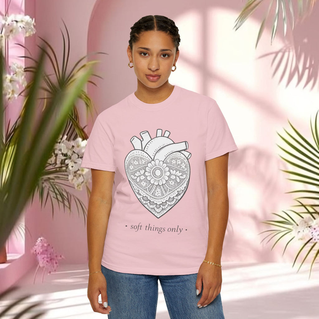 Lace Heart Anatomical Tee — "soft things only" Cotton T-Shirt