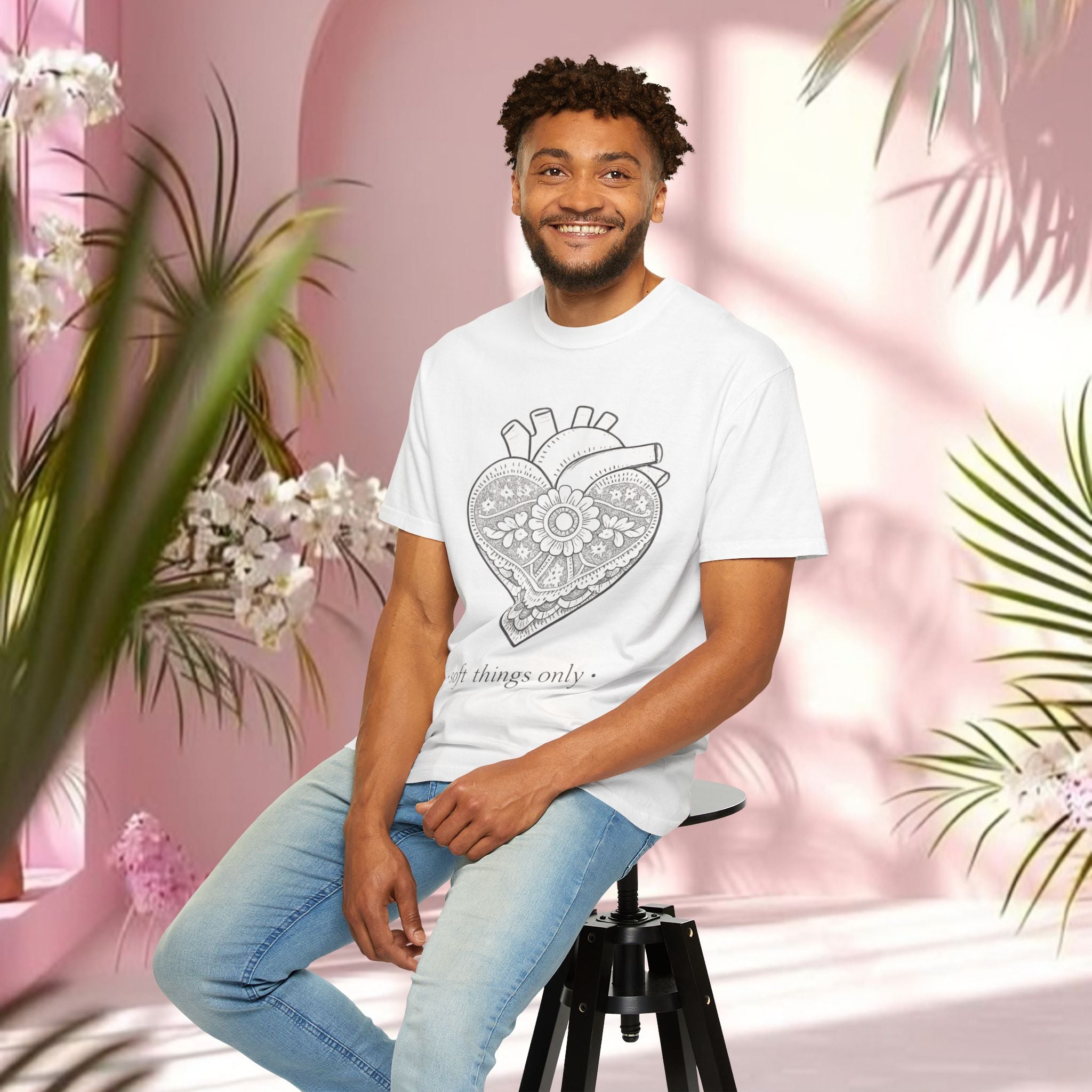 Lace Heart Anatomical Tee — "soft things only" Cotton T-Shirt