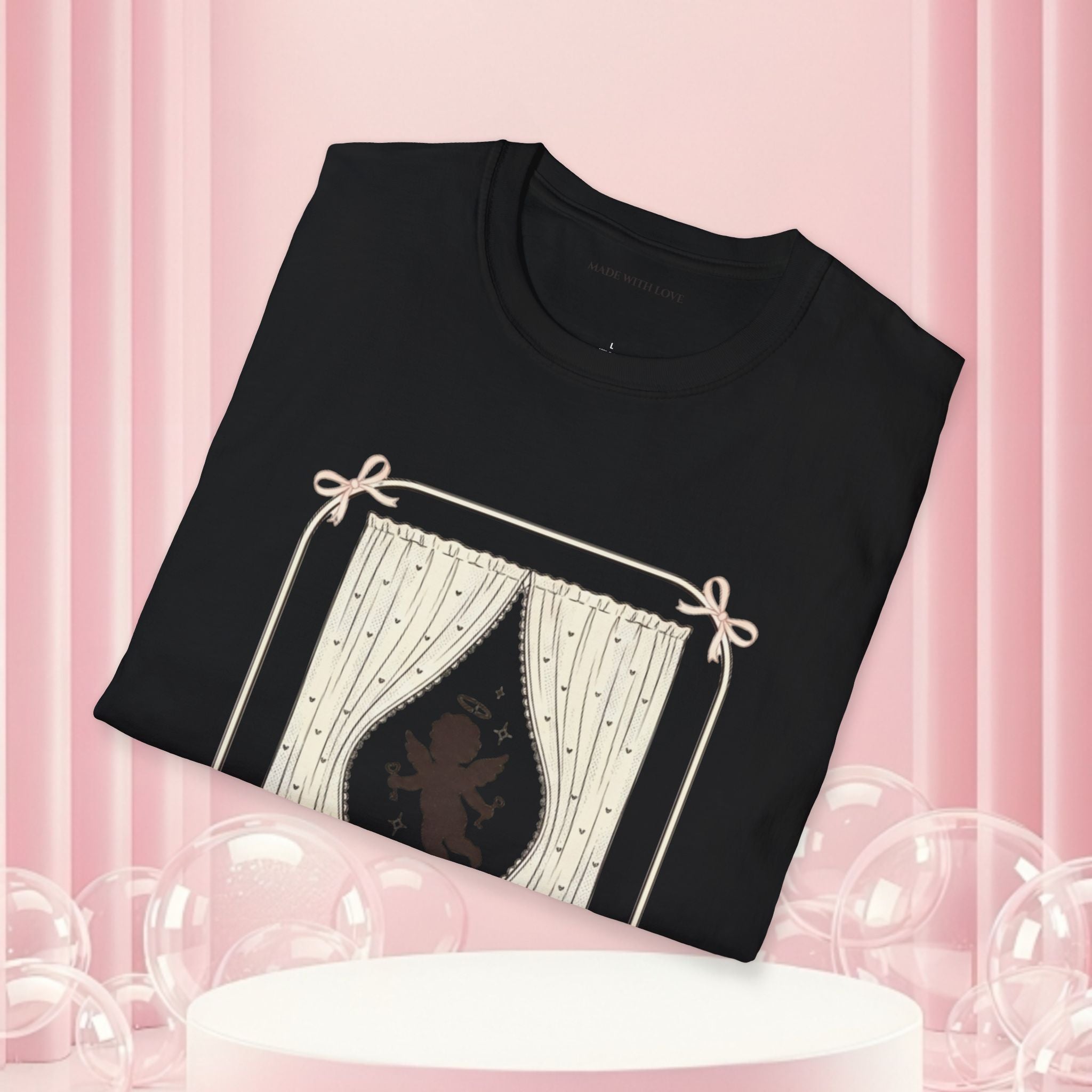 Milk & Lace Graphic T-Shirt — 'Handle With Desire' Vintage Cherub Design