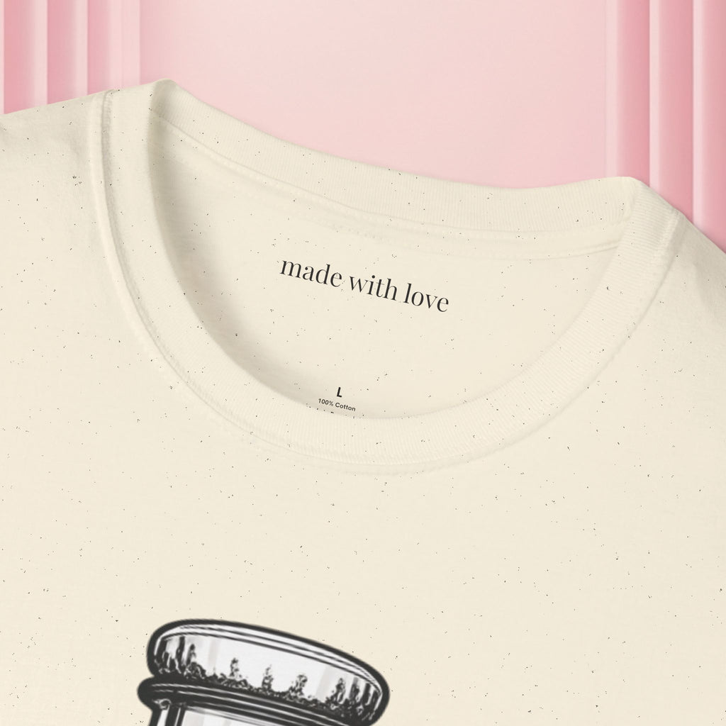 Milk & Lace T-Shirt — Vintage Milk Bottle Graphic with “Milk doesn't blush.” Back Text