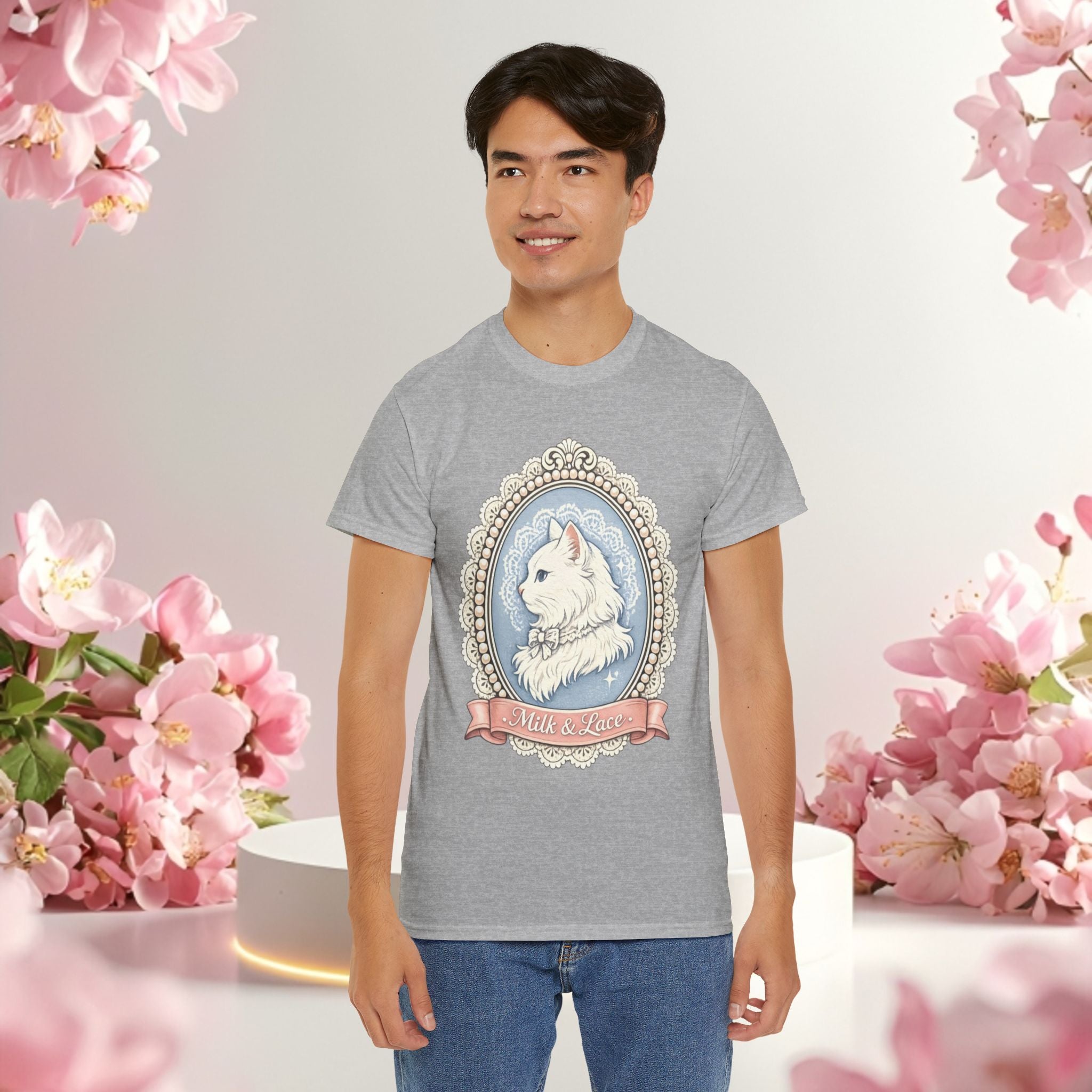 Cute Girly Cat T-Shirt — Soft Pastel Cat Graphic Tee for Cat Lovers