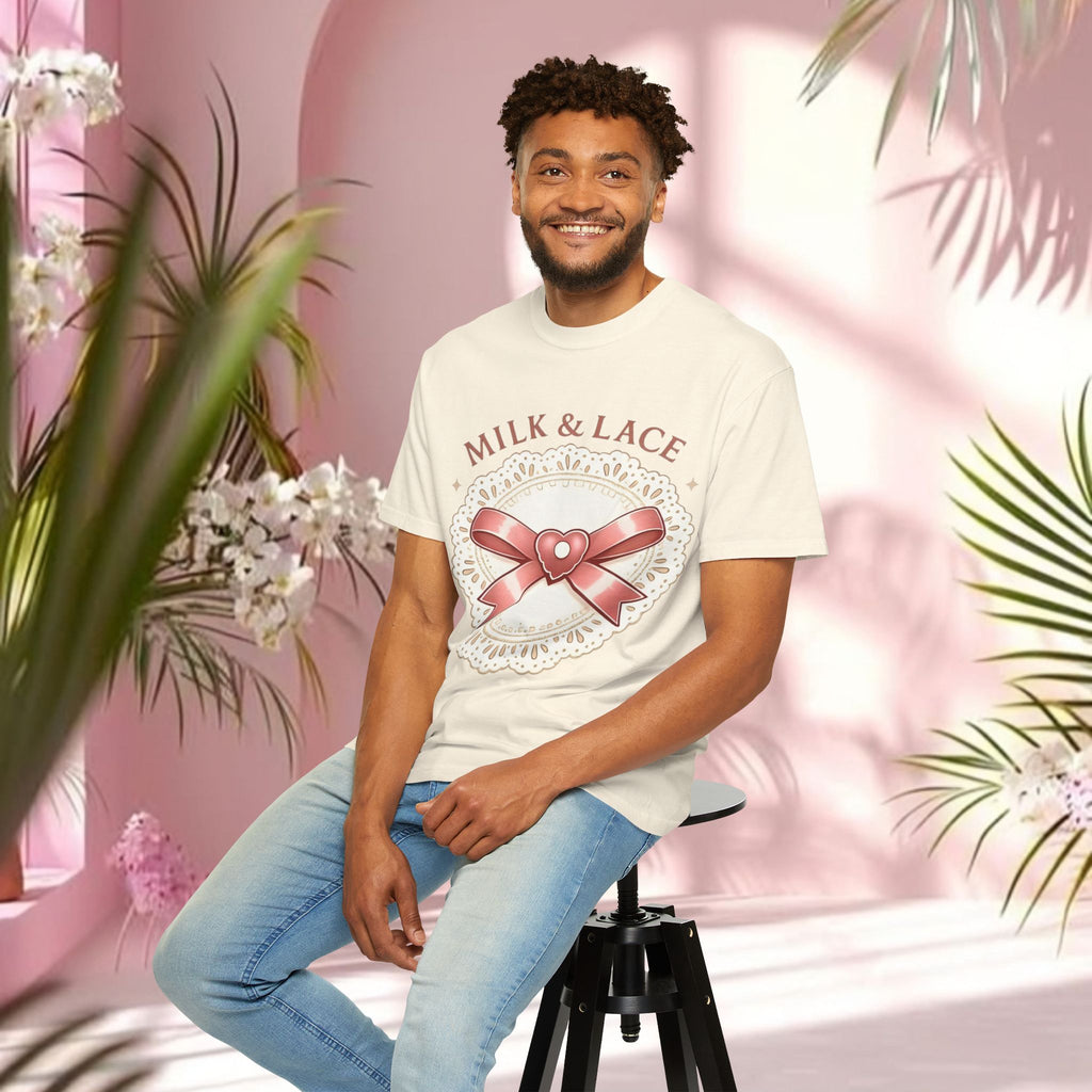 Milk & Lace Graphic T-Shirt — 'Soft Things Only' Romantic Bow Tee