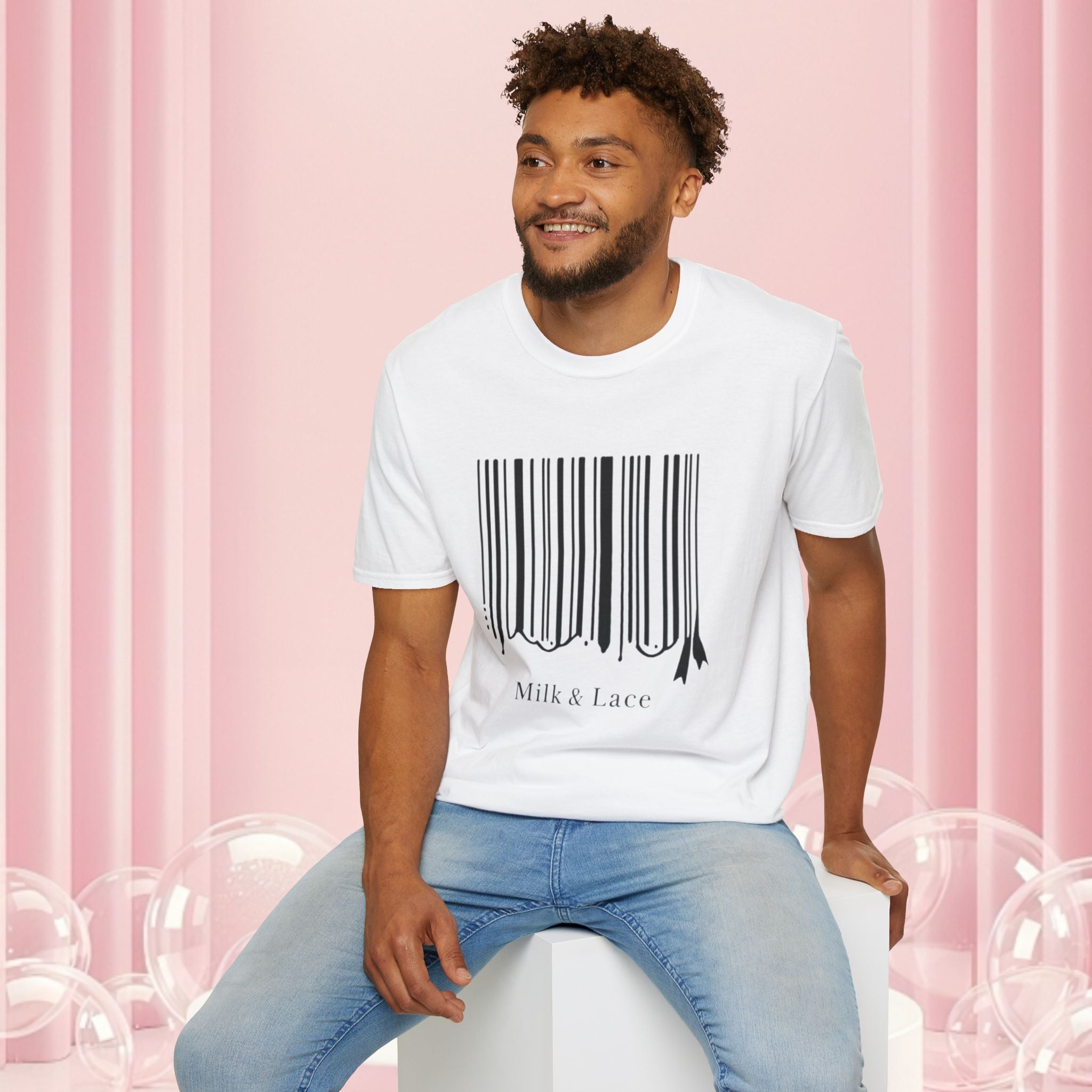 Milk & Lace Barcode Tee — “Delicate, Not Harmless.” Graphic T-Shirt