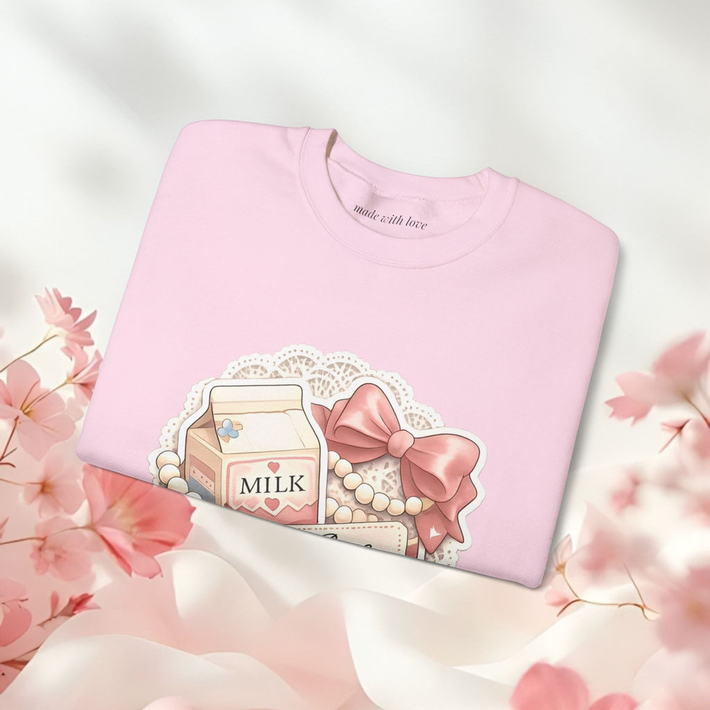Milk & Lace Crewneck Sweatshirt — Cute Pastel Vintage Milk Carton Design