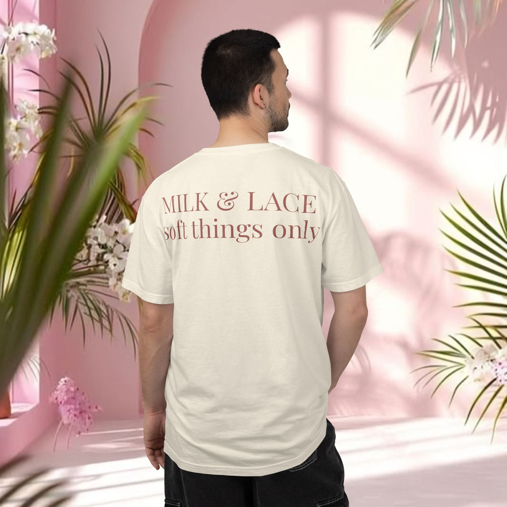 Milk & Lace Graphic T-Shirt — 'Soft Things Only' Romantic Bow Tee