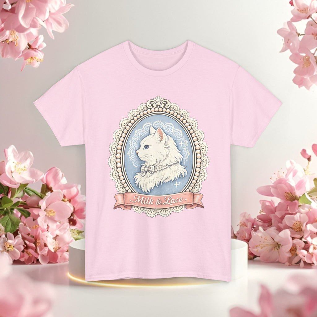 Cute Girly Cat T-Shirt — Soft Pastel Cat Graphic Tee for Cat Lovers