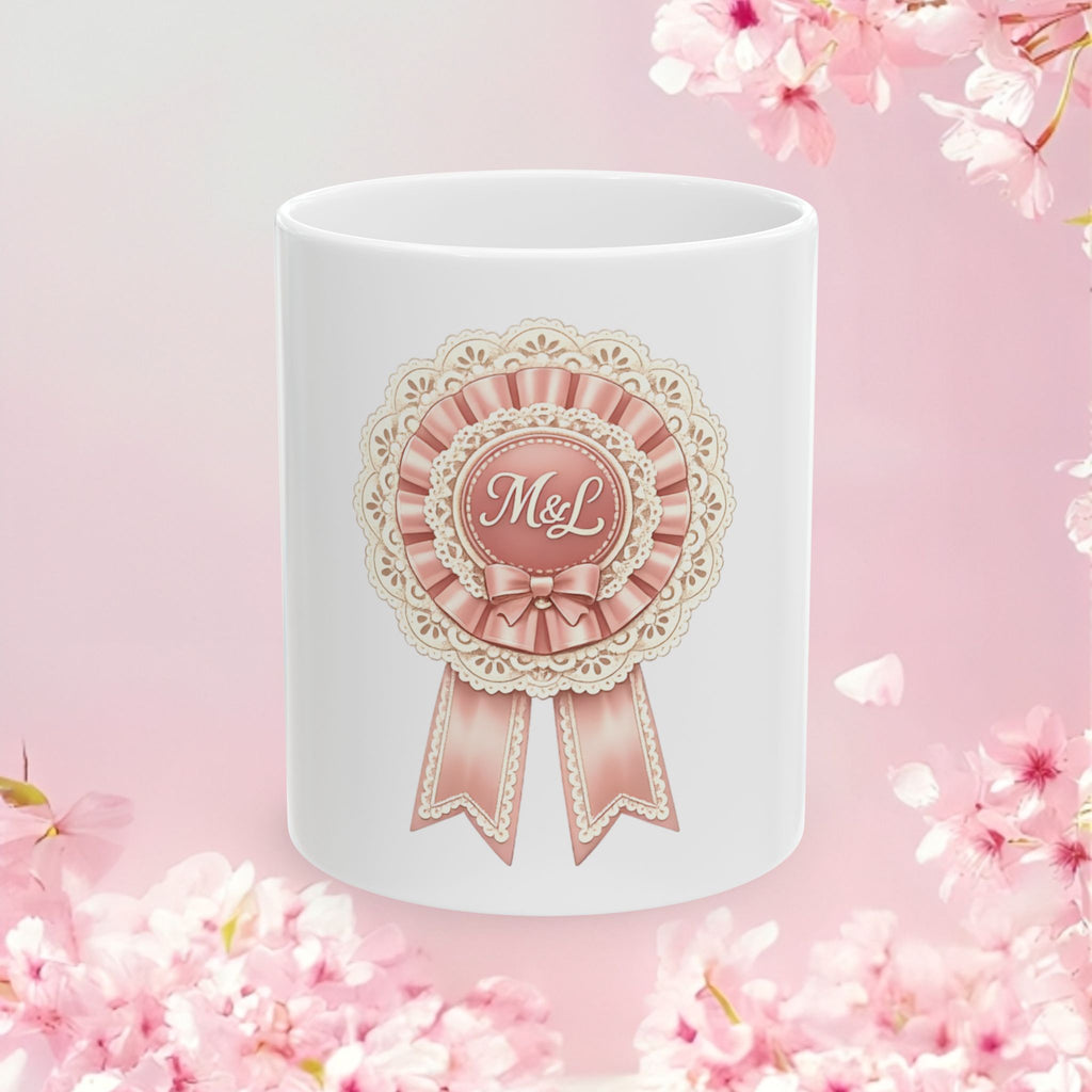 Pink Delicate Monogram Ceramic Mug — Personalized Initial Coffee Cup (11oz, 15oz)