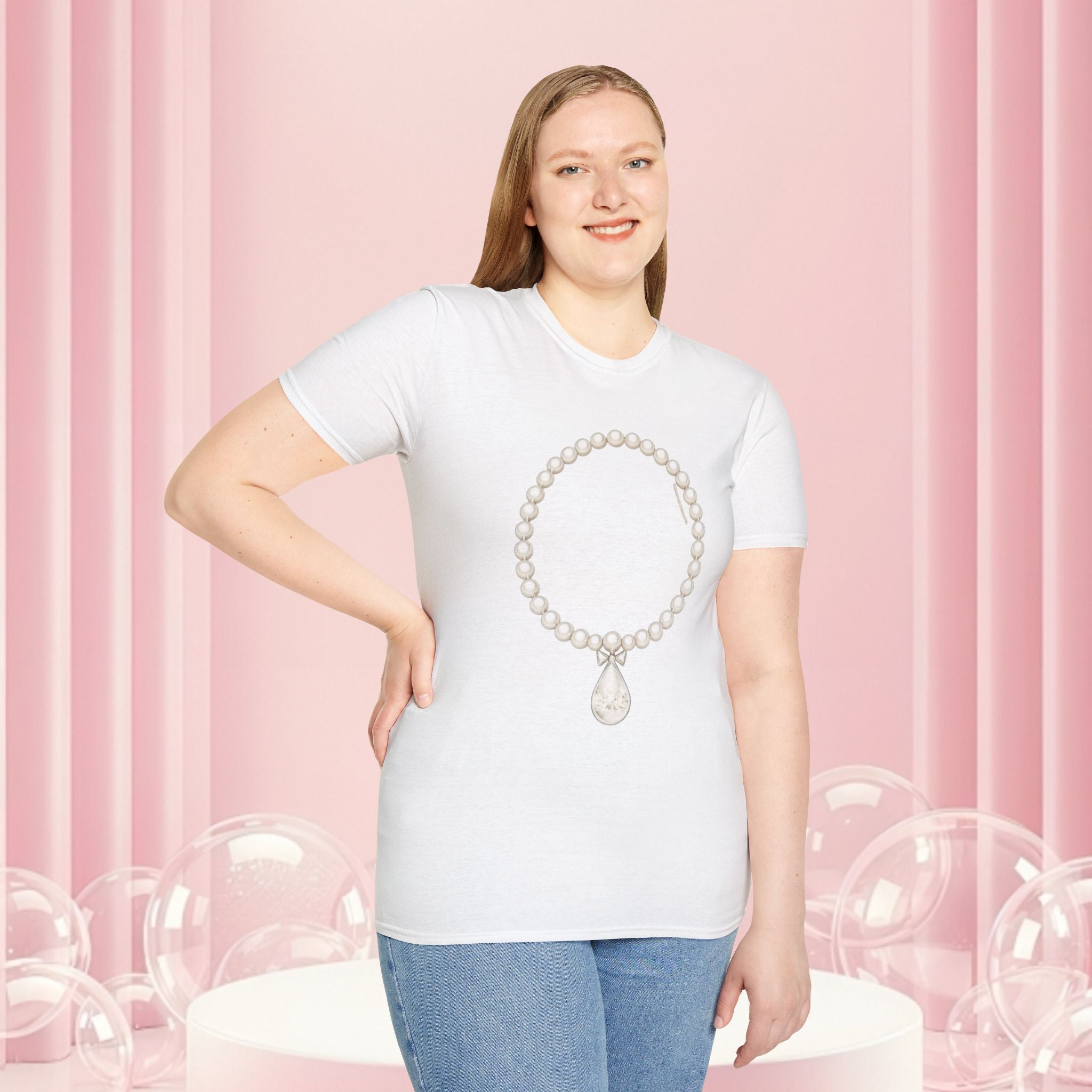 Pearl Necklace Graphic T‑Shirt — 'Milk & Lace' Minimalist Jewelry Tee