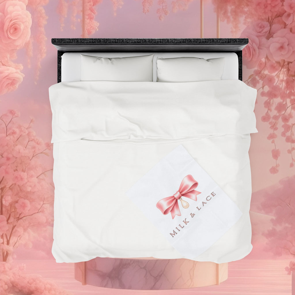 Velveteen Plush Blanket — Milk & Lace Pink Bow Baby Blanket