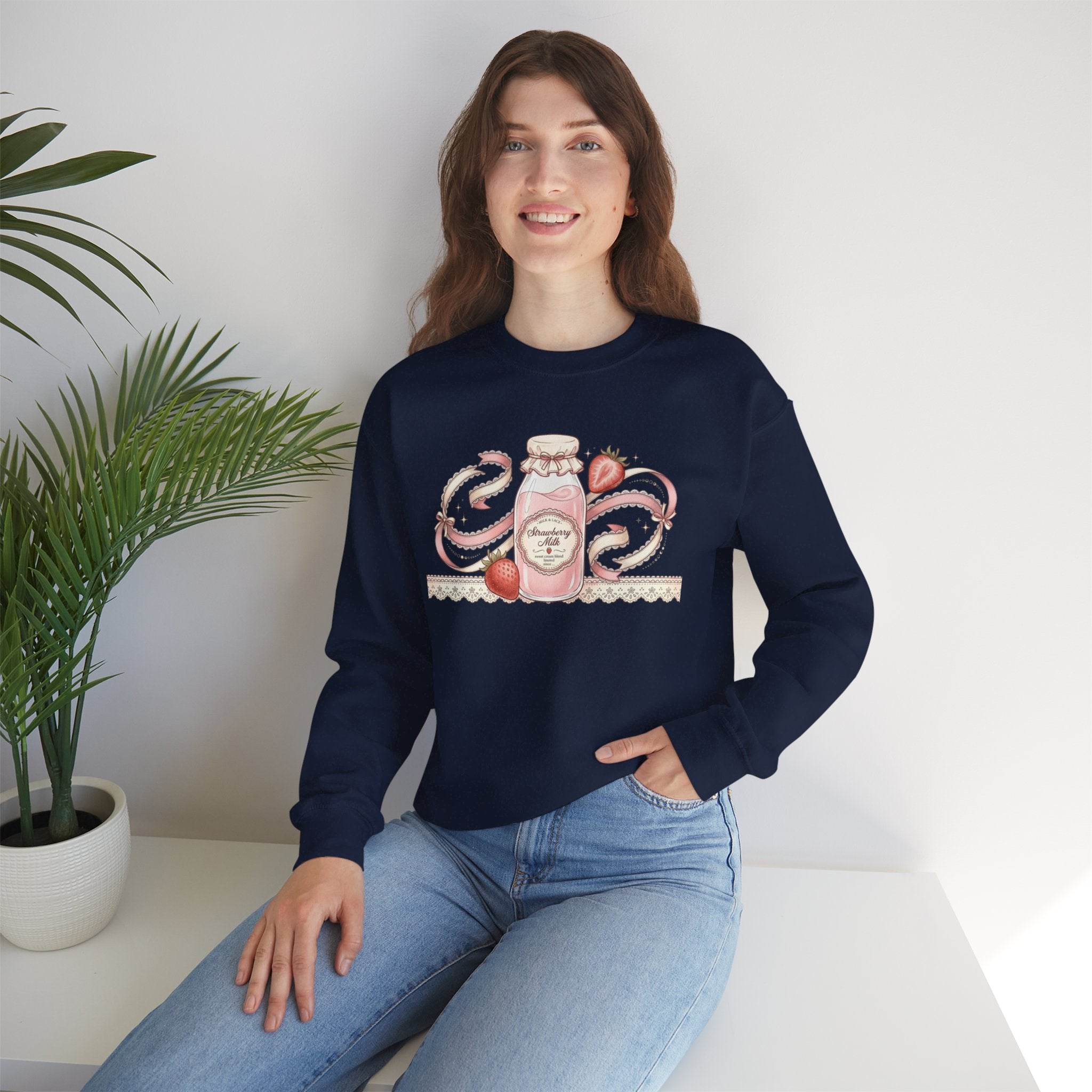 Strawberry Cream Crewneck Sweatshirt — Delicate Pastel Berry Design