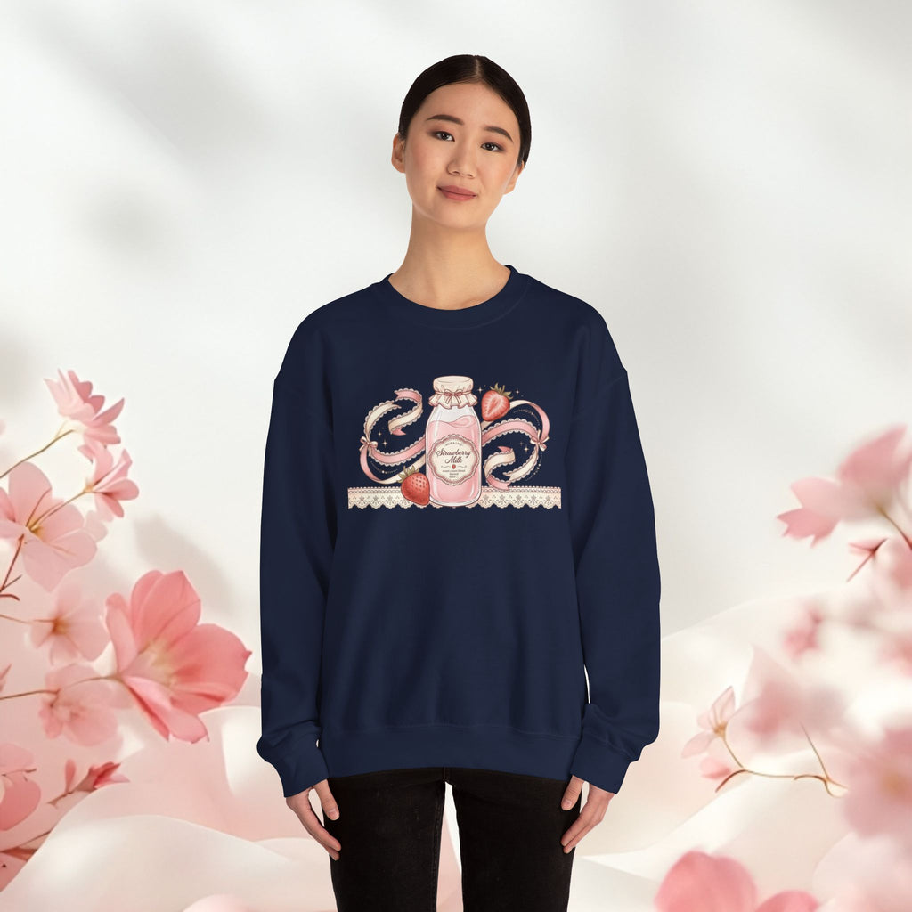 Strawberry Cream Crewneck Sweatshirt — Delicate Pastel Berry Design
