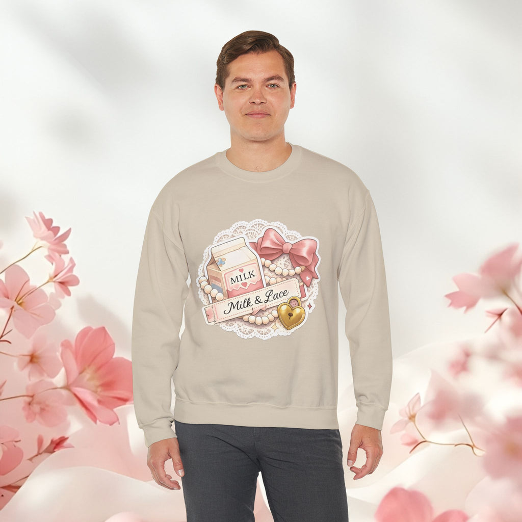 Milk & Lace Crewneck Sweatshirt — Cute Pastel Vintage Milk Carton Design
