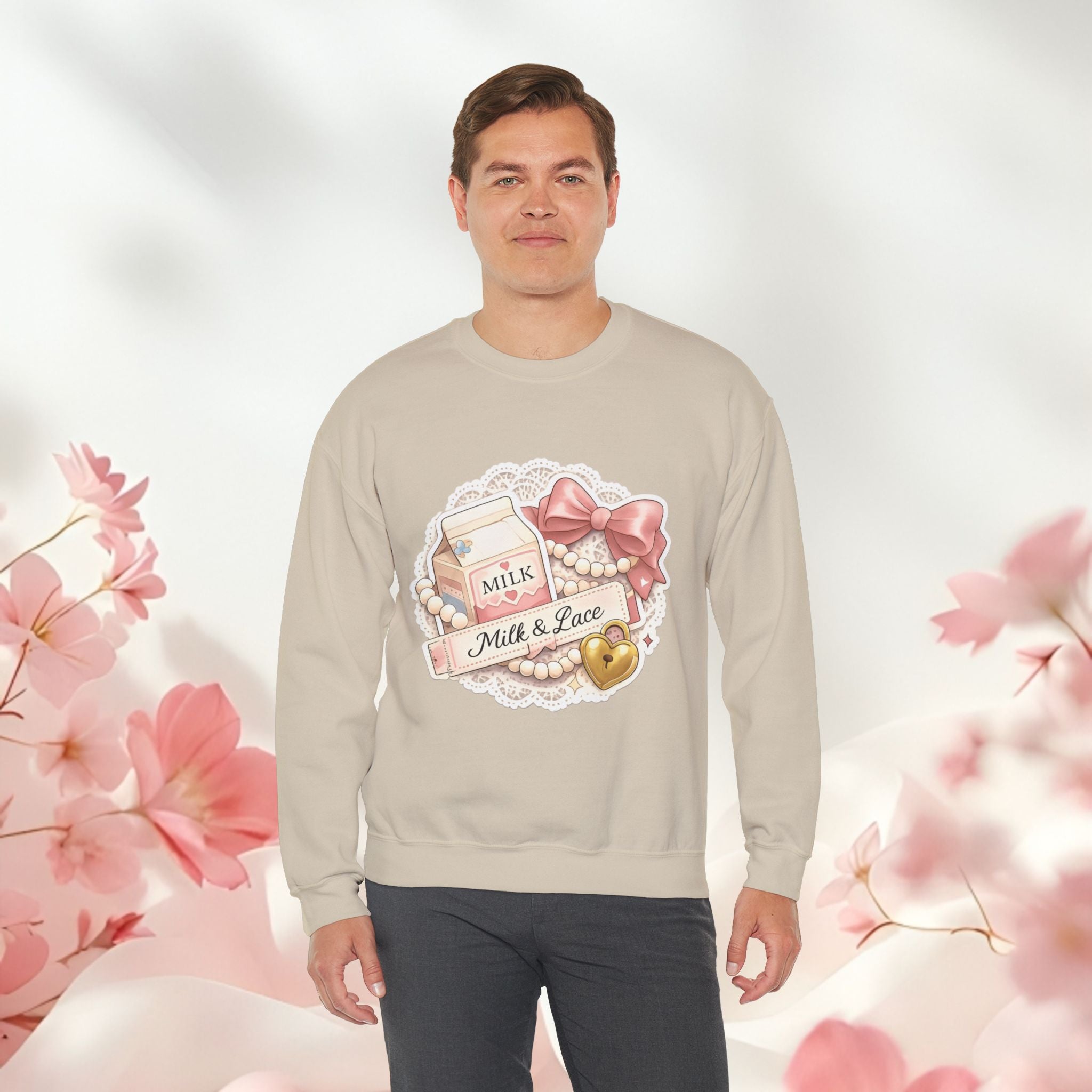 Milk & Lace Crewneck Sweatshirt — Cute Pastel Vintage Milk Carton Design