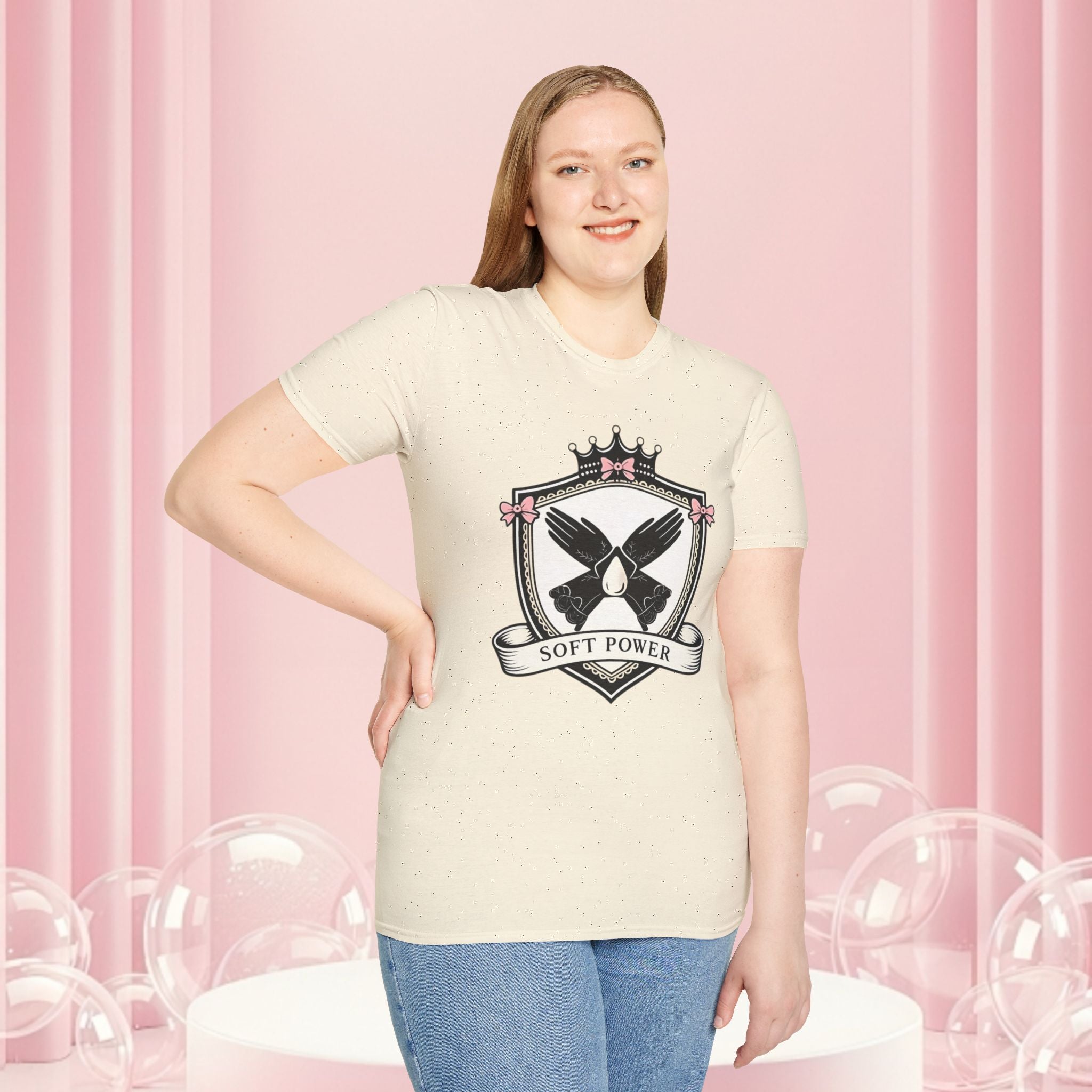 Soft Power Crest T‑Shirt — 'Milk & Lace' Feminine Crest Tee