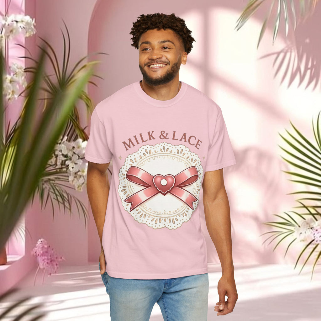 Milk & Lace Graphic T-Shirt — 'Soft Things Only' Romantic Bow Tee