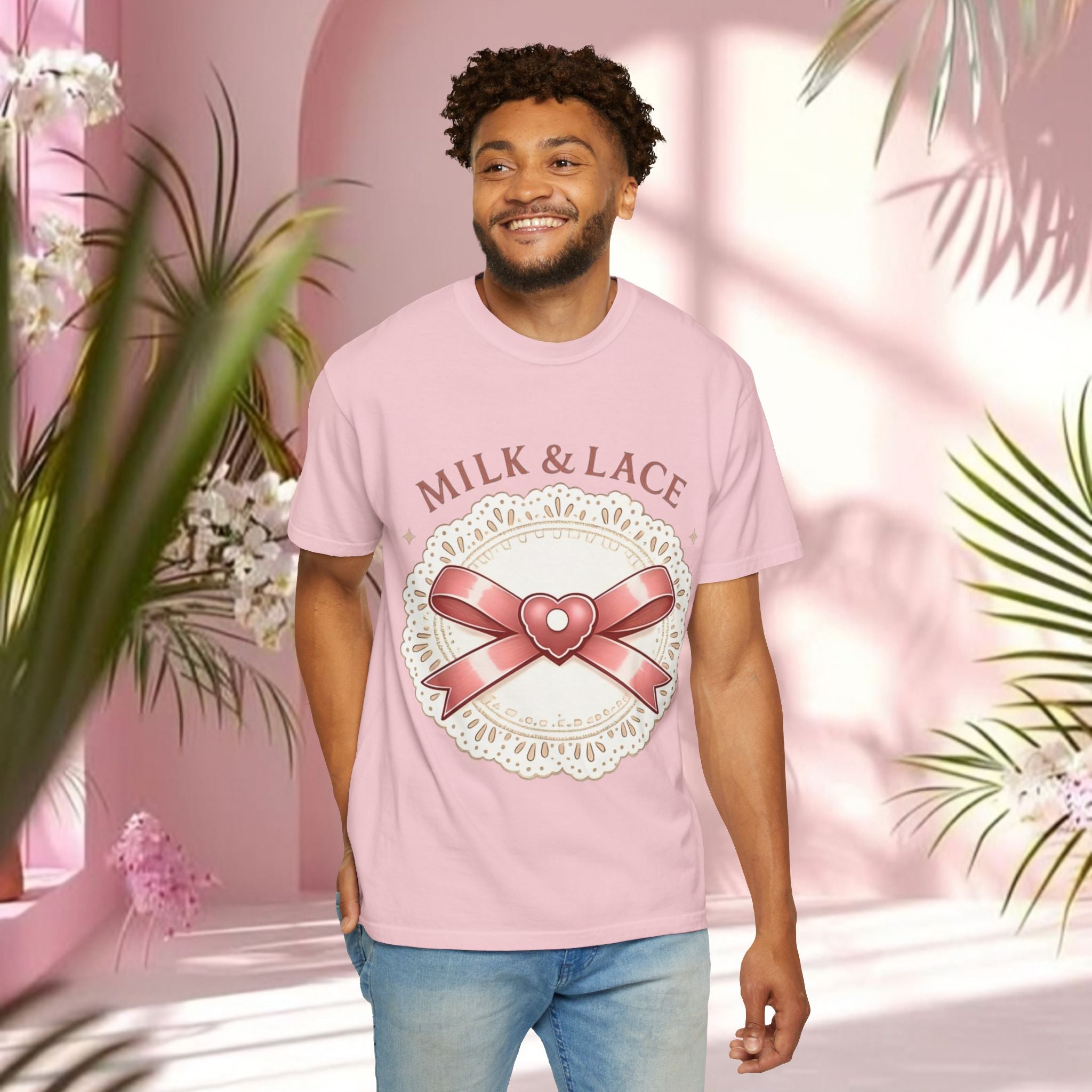 Milk & Lace Graphic T-Shirt — 'Soft Things Only' Romantic Bow Tee