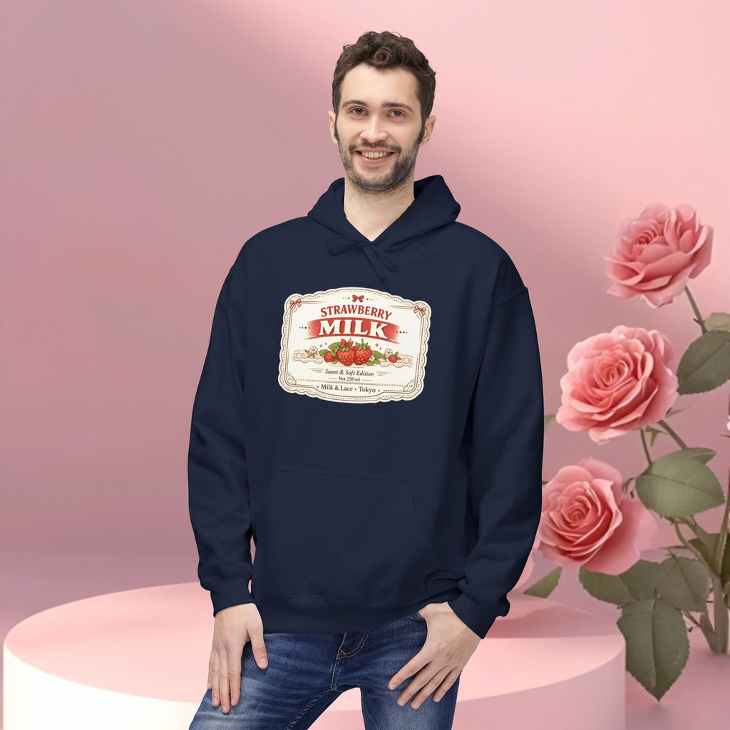 Strawberry Milk Label Hoodie — Vintage Farmhouse Graphic Sweatshirt