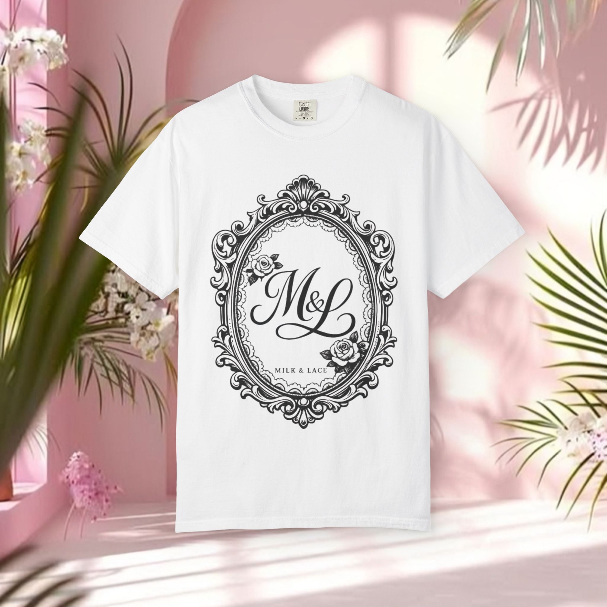 Ornate Monogram T-Shirt — "M&L" Vintage Frame Graphic