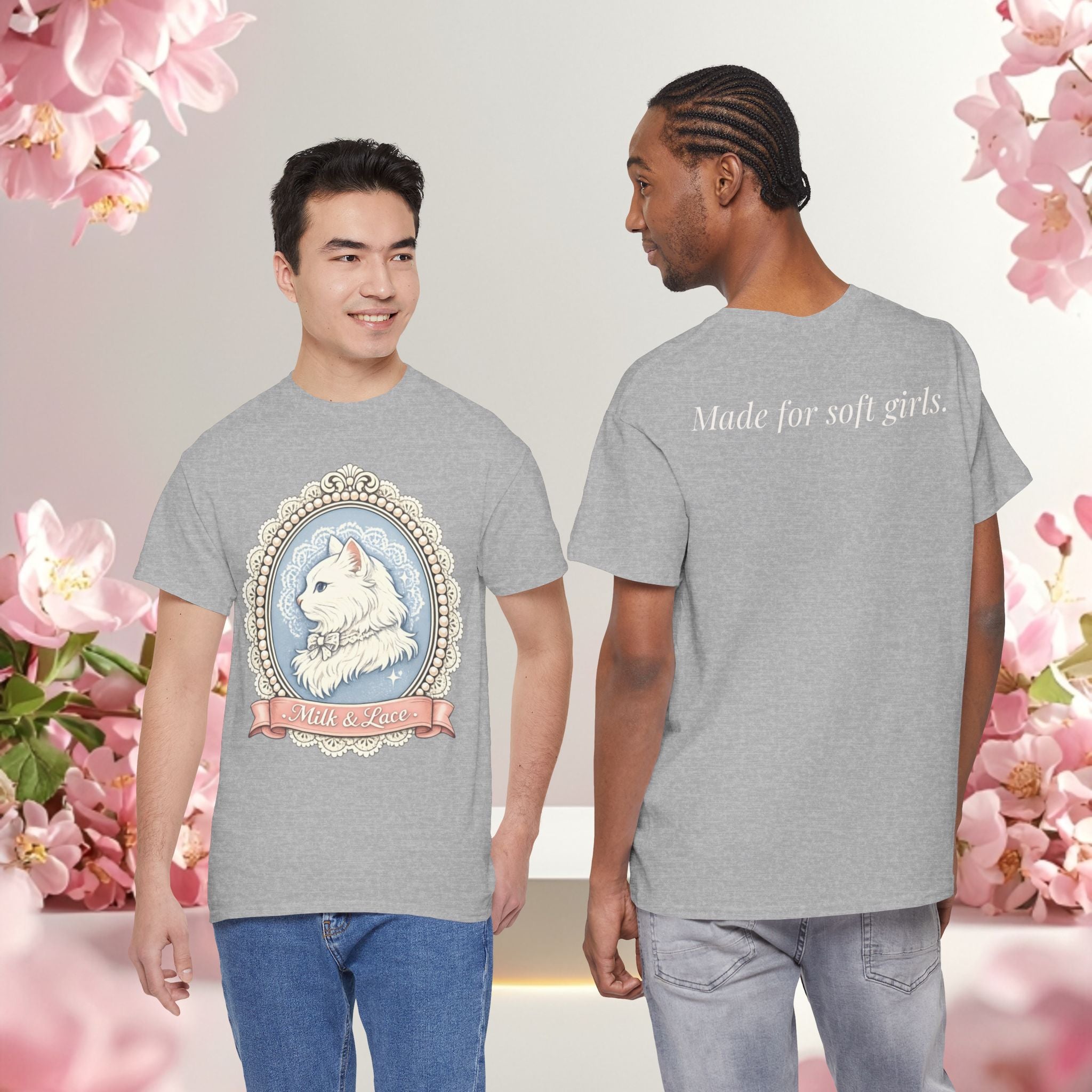 Cute Girly Cat T-Shirt — Soft Pastel Cat Graphic Tee for Cat Lovers