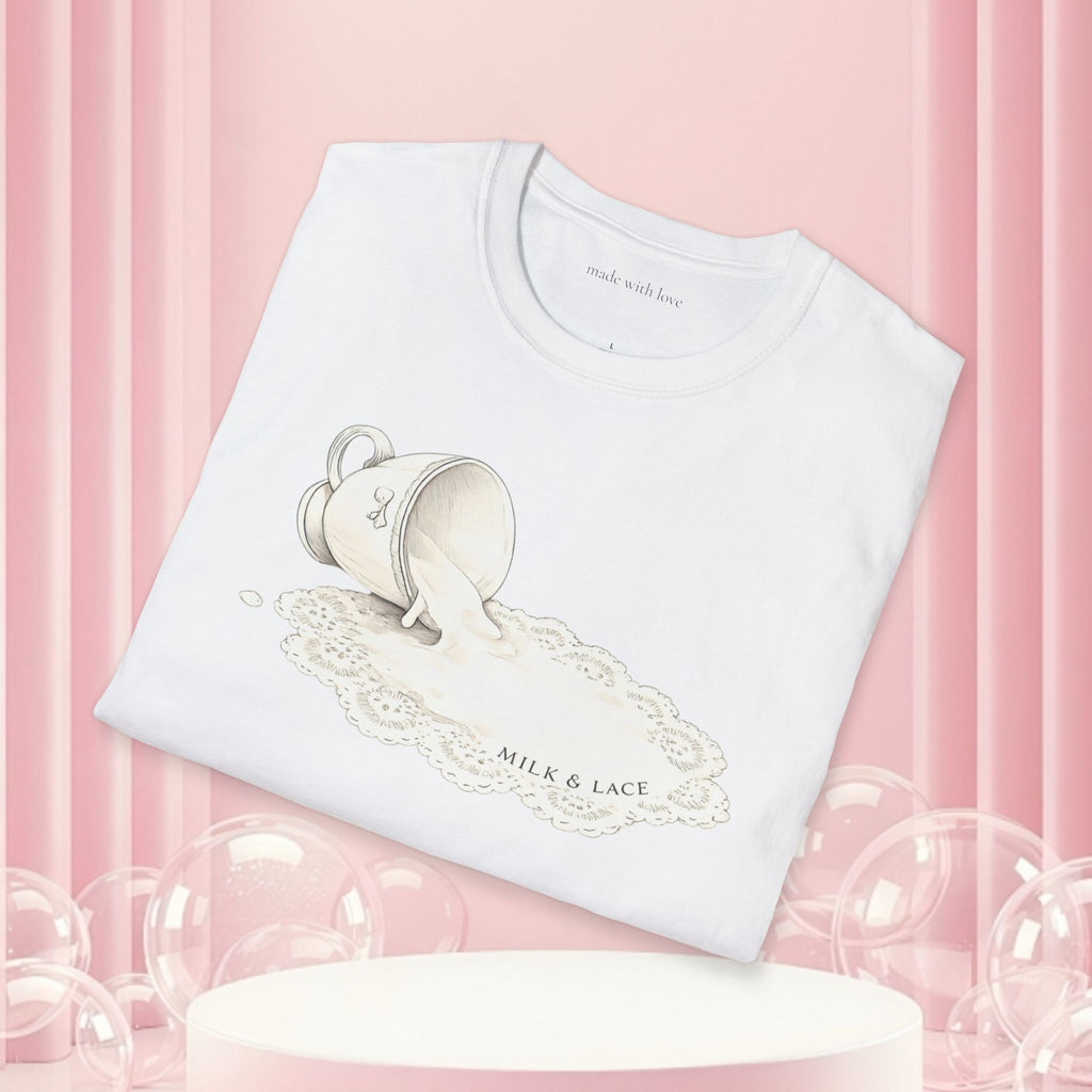 T-Shirt — Spilled Milk & Lace Graphic Tee ("Handle With Sweetness")