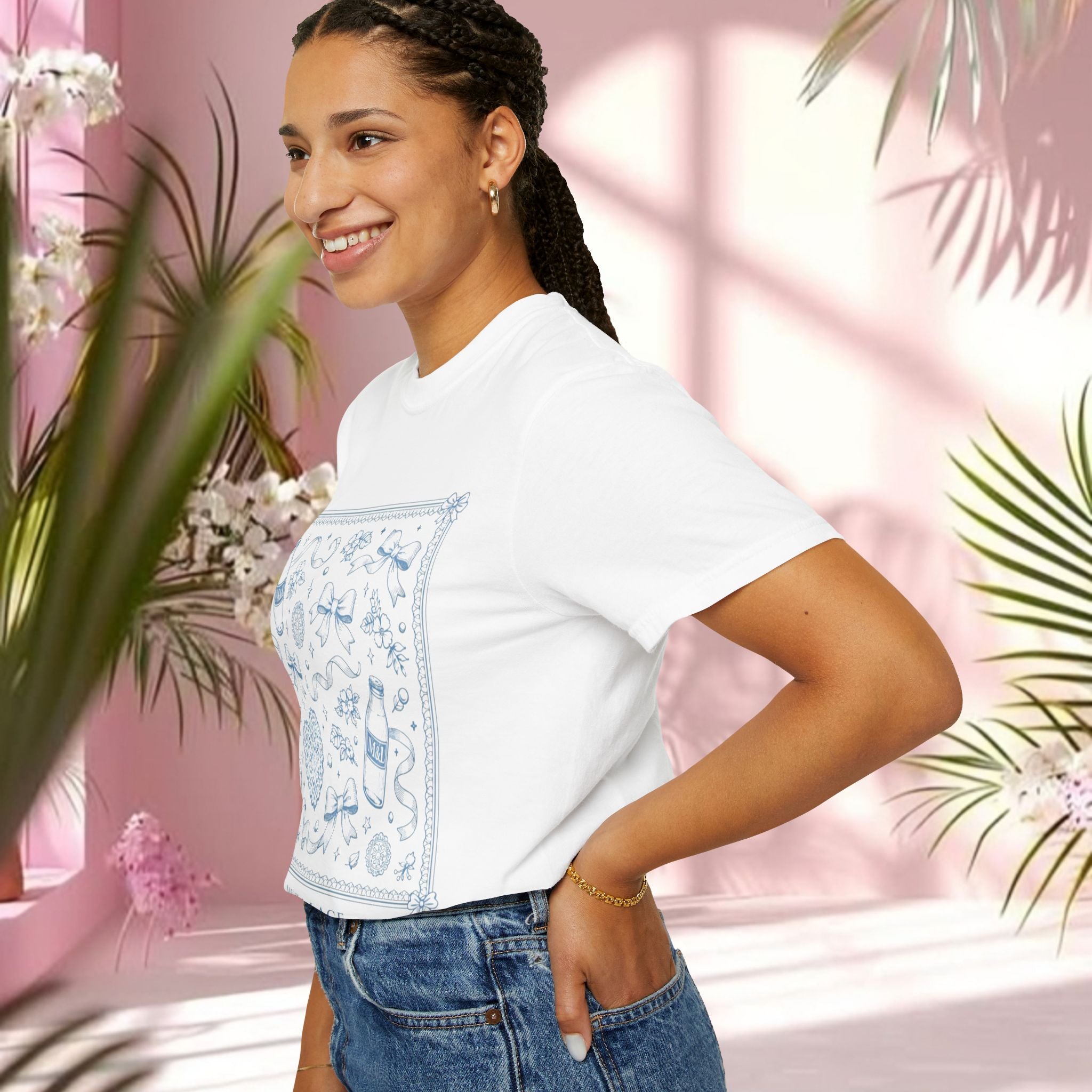 Milk & Lace Bandana Graphic T-Shirt — “soft things only.” Back Print