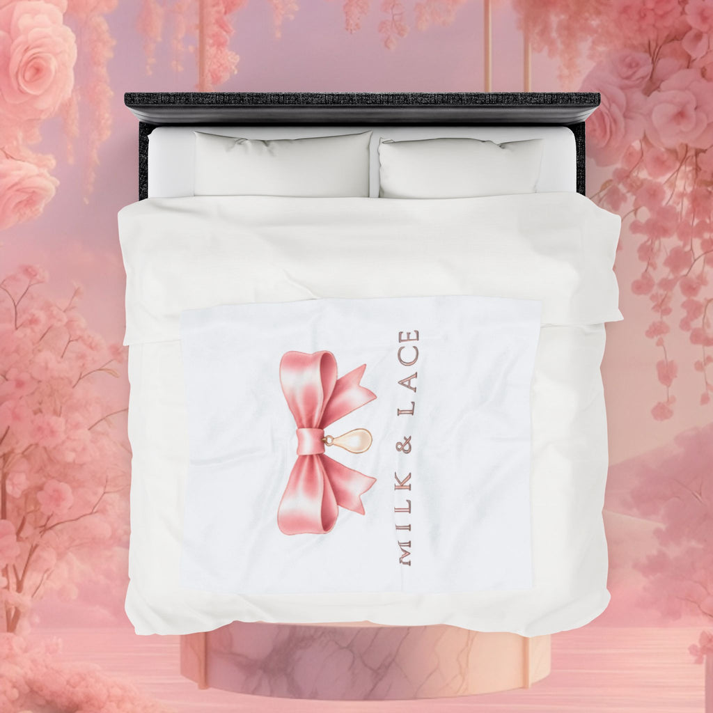 Velveteen Plush Blanket — Milk & Lace Pink Bow Baby Blanket