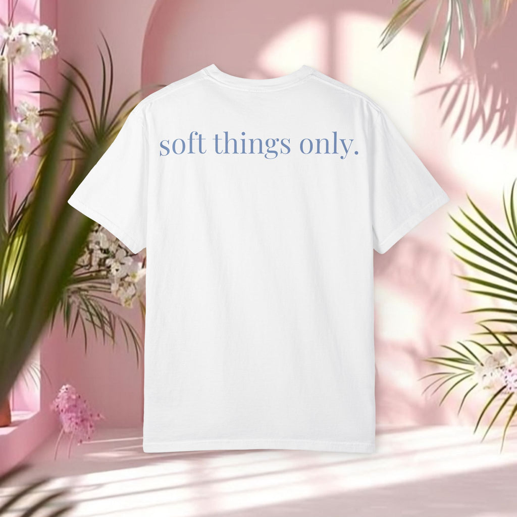 Milk & Lace Bandana Graphic T-Shirt — “soft things only.” Back Print